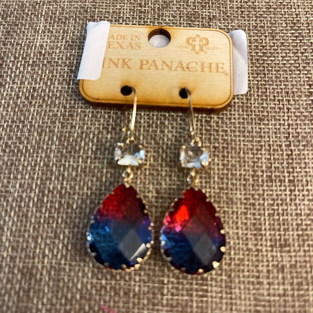 Pink Panache Blue and Berry Colored Teardrop Earrings